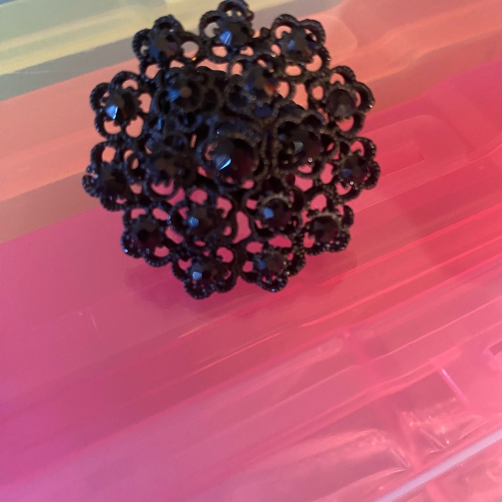 Antique Black Crystal Beaded Stretch Ring